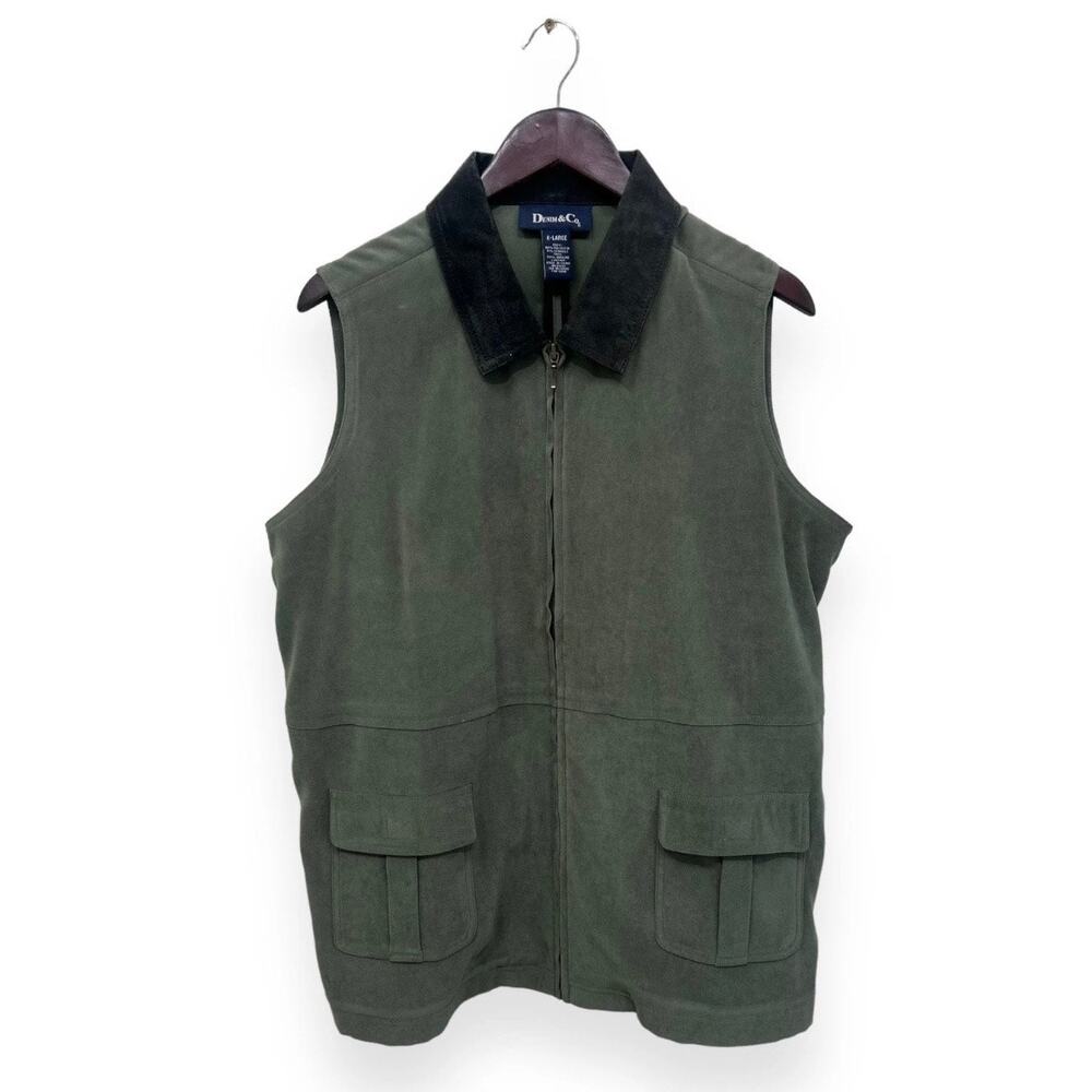 Denim & Co Leather Trim Hunting Vest Chore Jacket Womens XL